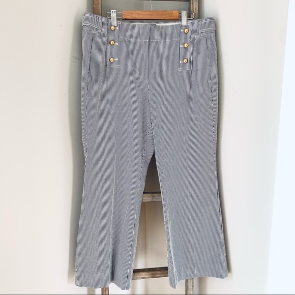 J. Crew Teddie Striped Cropped Sailor Inspired Kick Pant Size 10 - Picture 2 of 14